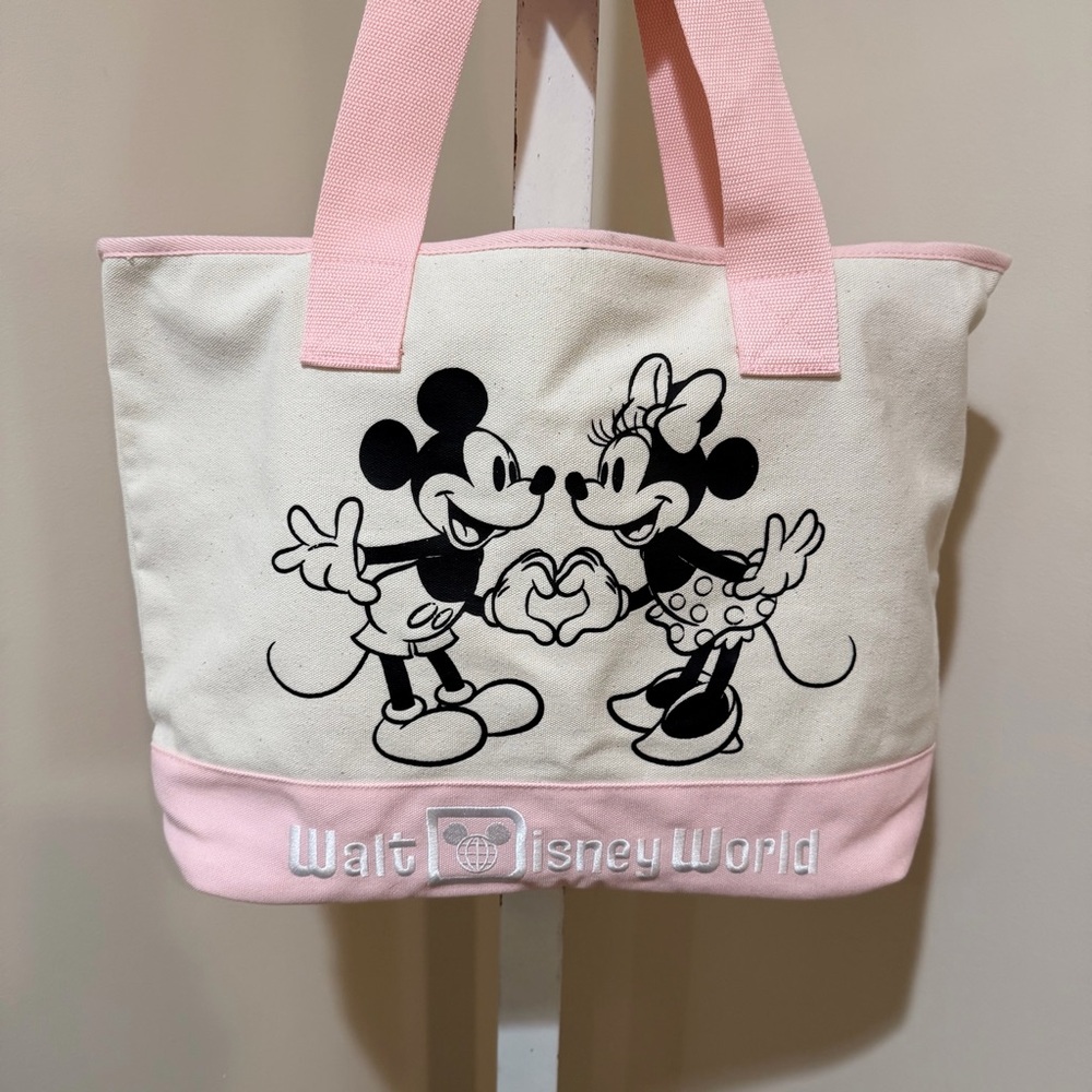 NEW 2026 SPRING “SEASONS OF LOVE” MICKEY & MINNIE LARGE CANVAS ZIP TOTE - Picture 2 of 10